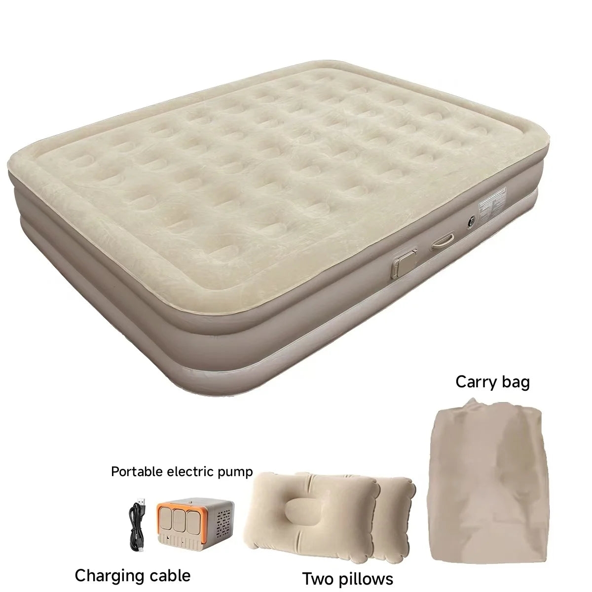 16i" Inflatable Queen Air Mattress with Built-in Pump, 200 * 150 * 40cm Portable Durable PVC Air Bed 150kg Max for Tent Camping