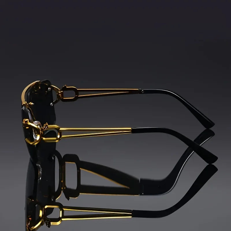 Polycarbonate Sunglasses Rectangle Frame Gold-Tone Hardware — Black | KIMLUD