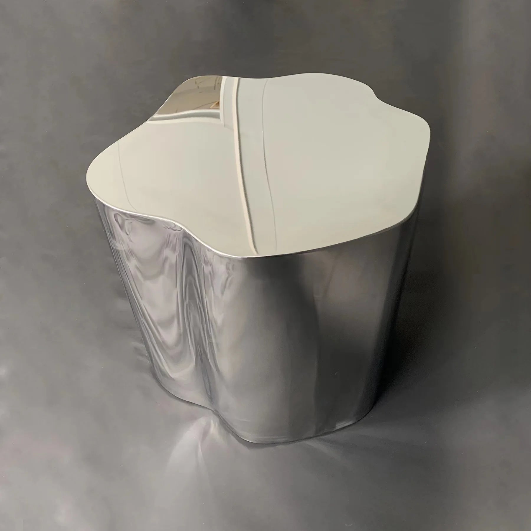 Industrial Metal Coffee Table Sculptural — Brushed Stainless Steel | KIMLUD