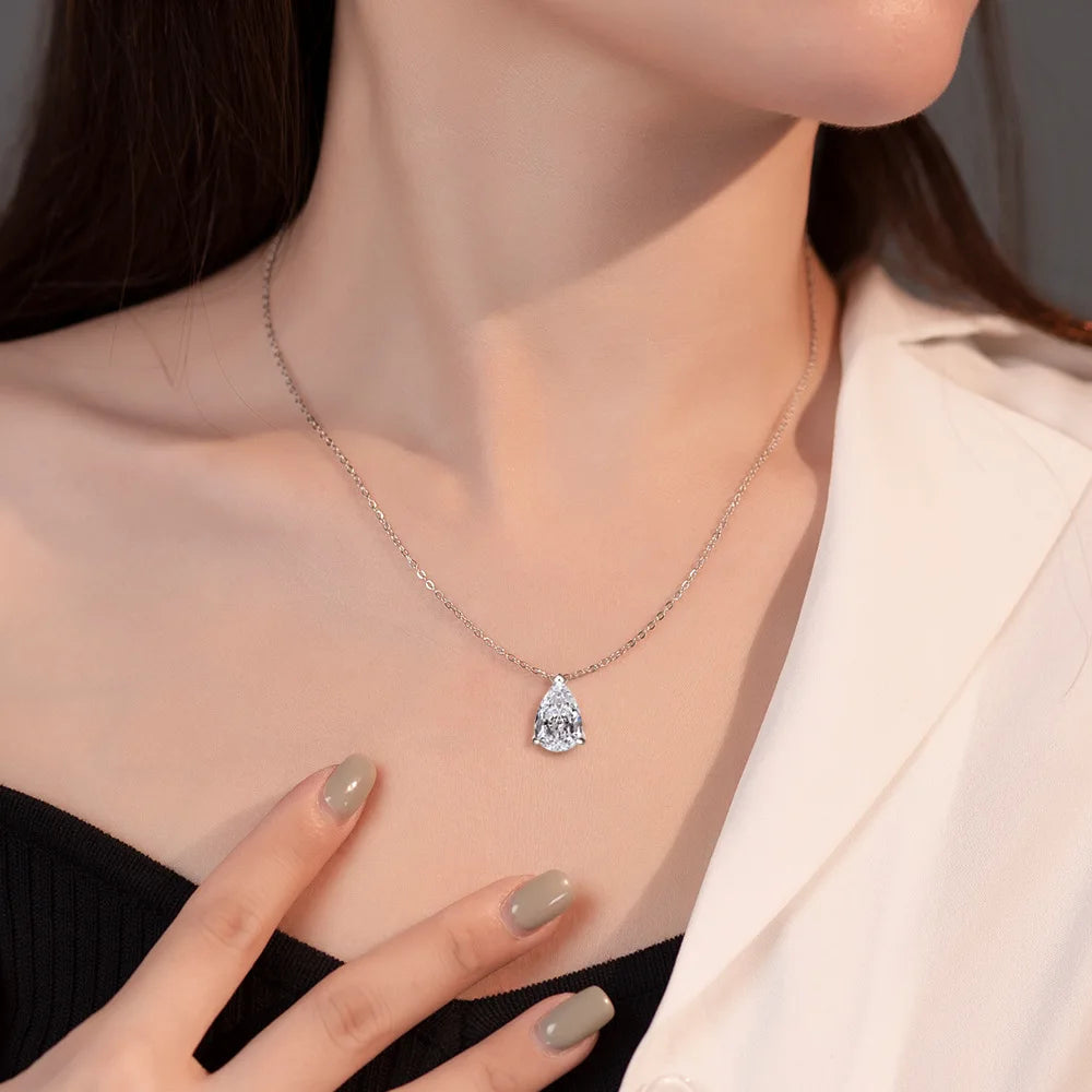 1/2/3/4CT Water Drop Moissanite Pendant Necklace for Women Certified 925 Silver Pear Cut Solitaire Diamond Pendant Neckchain