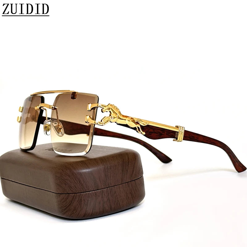 New In Sunglasses For Men Wooden Rimless Sunglasses Women Vintage Square Fashion Glasses Luxe Gafas De Sol Hombre Zonnebril Sun