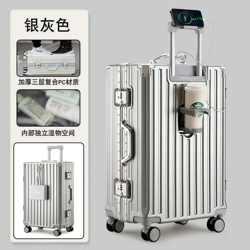 new-multifunction-suitcase-with-usb-charging-aluminum-frame-pc-suitcase-trip-cabin-male-and-female-carrier-2830-inchkimlud-womens-fashion-34624073