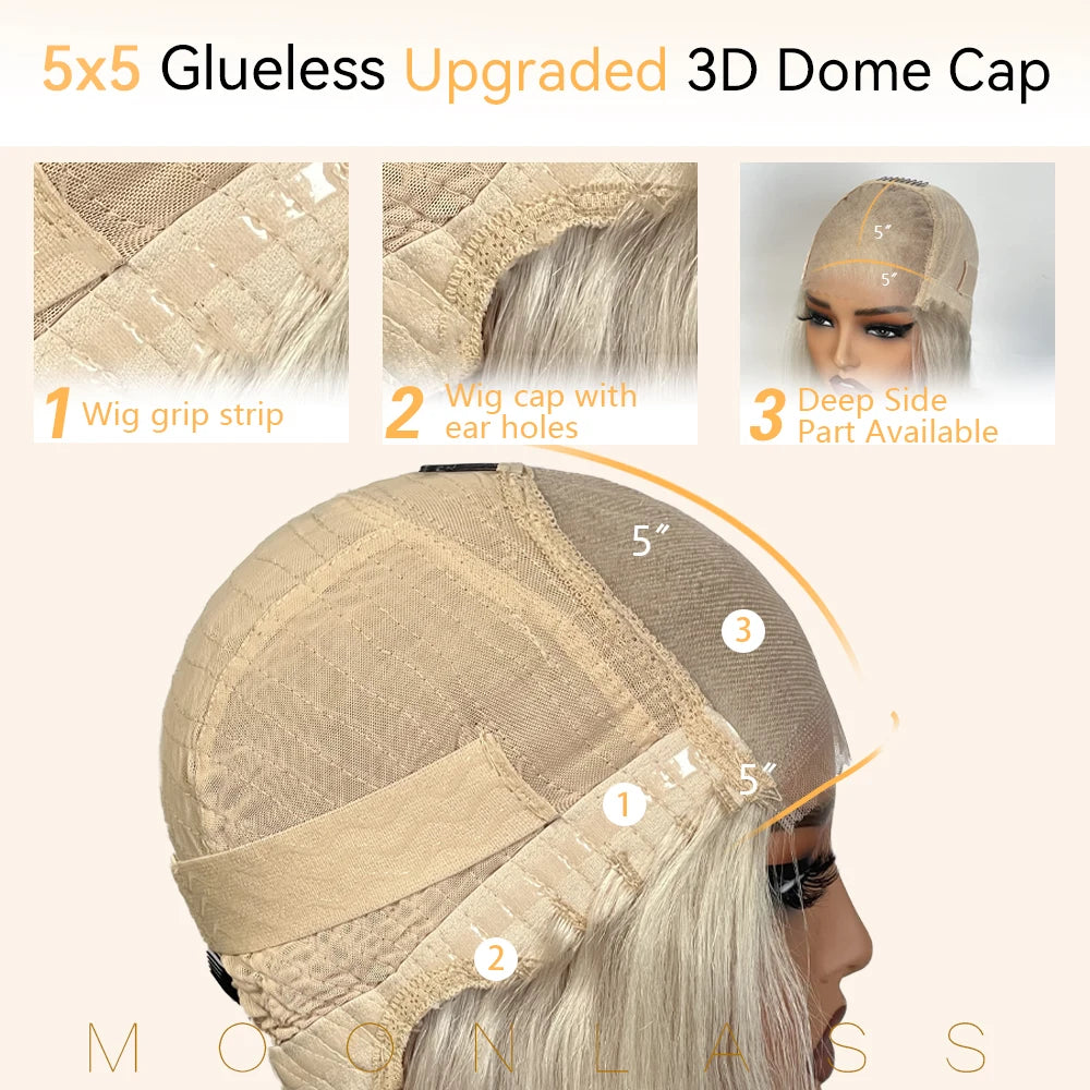 Remy Brazilian Hair Wig Wave Glueless 13x6 Lace Frontal — Ash Blonde | KIMLUD
