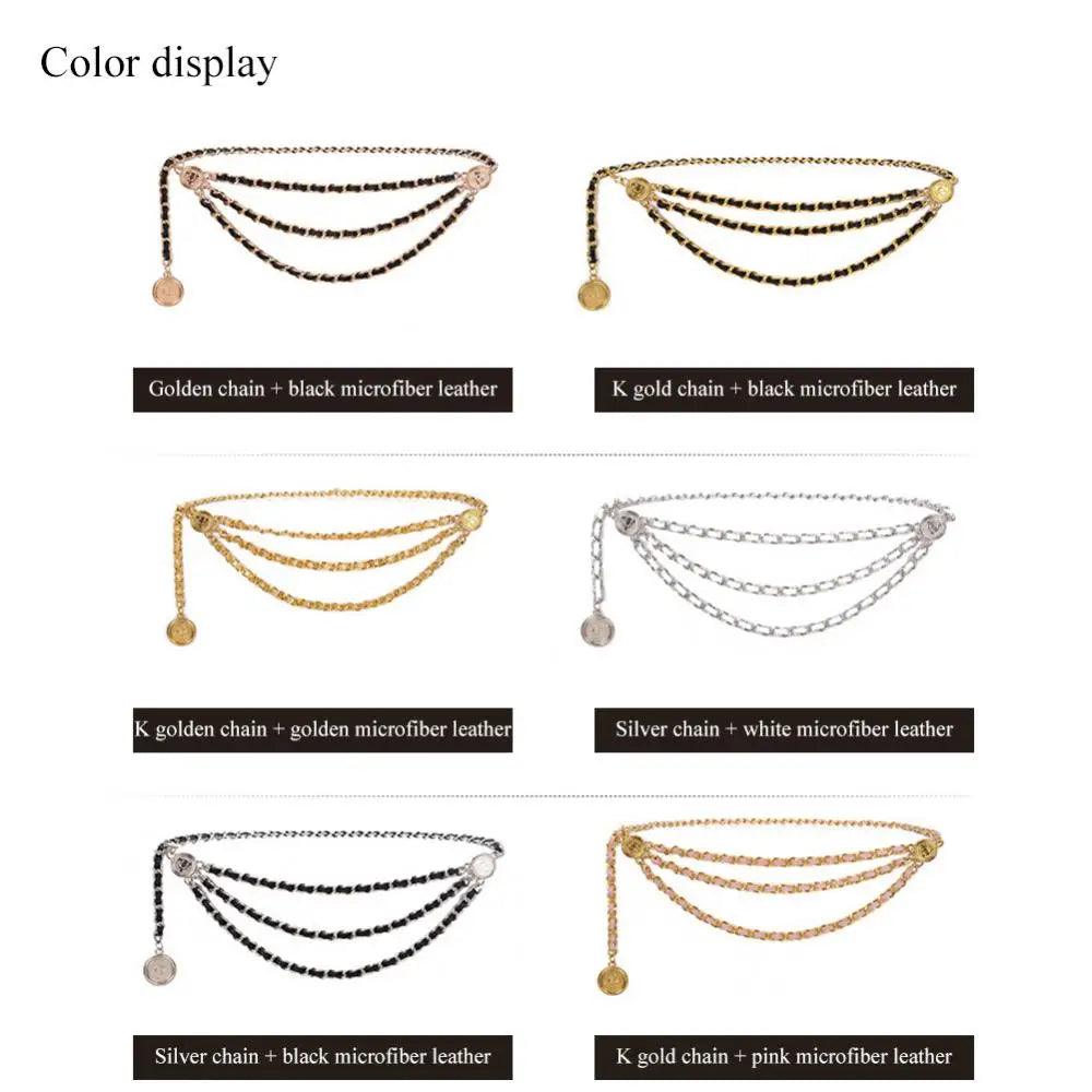 Metal Tassel Chain Waist Belt Retro Pendant Decoration — Gold-Tone | KIMLUD