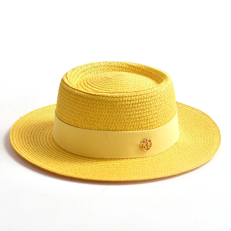 Hats and Caps Flat Brim Sun Hat with Ribbon — Natural | KIMLUD
