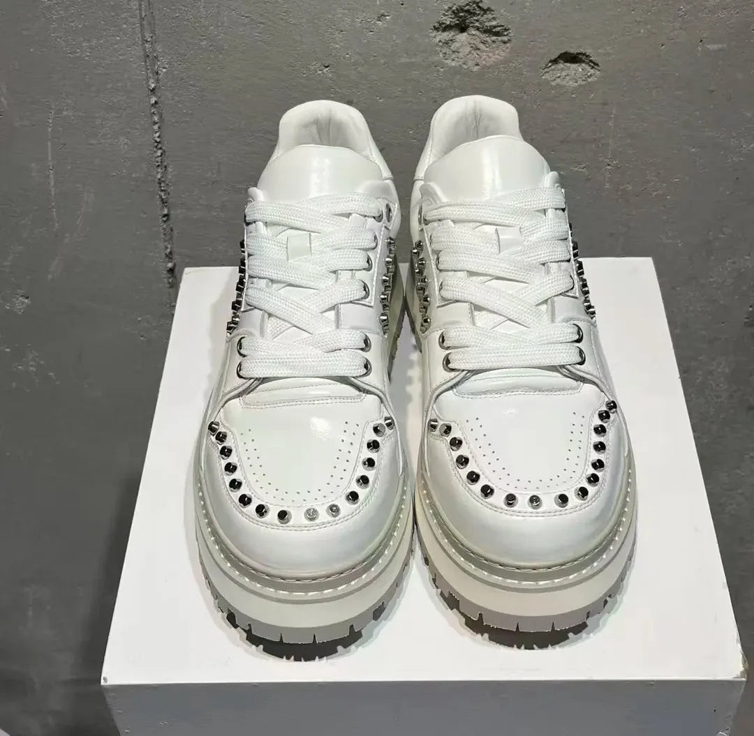 Men's Sneakers – Height Increasing – Leather – White | KIMLUD