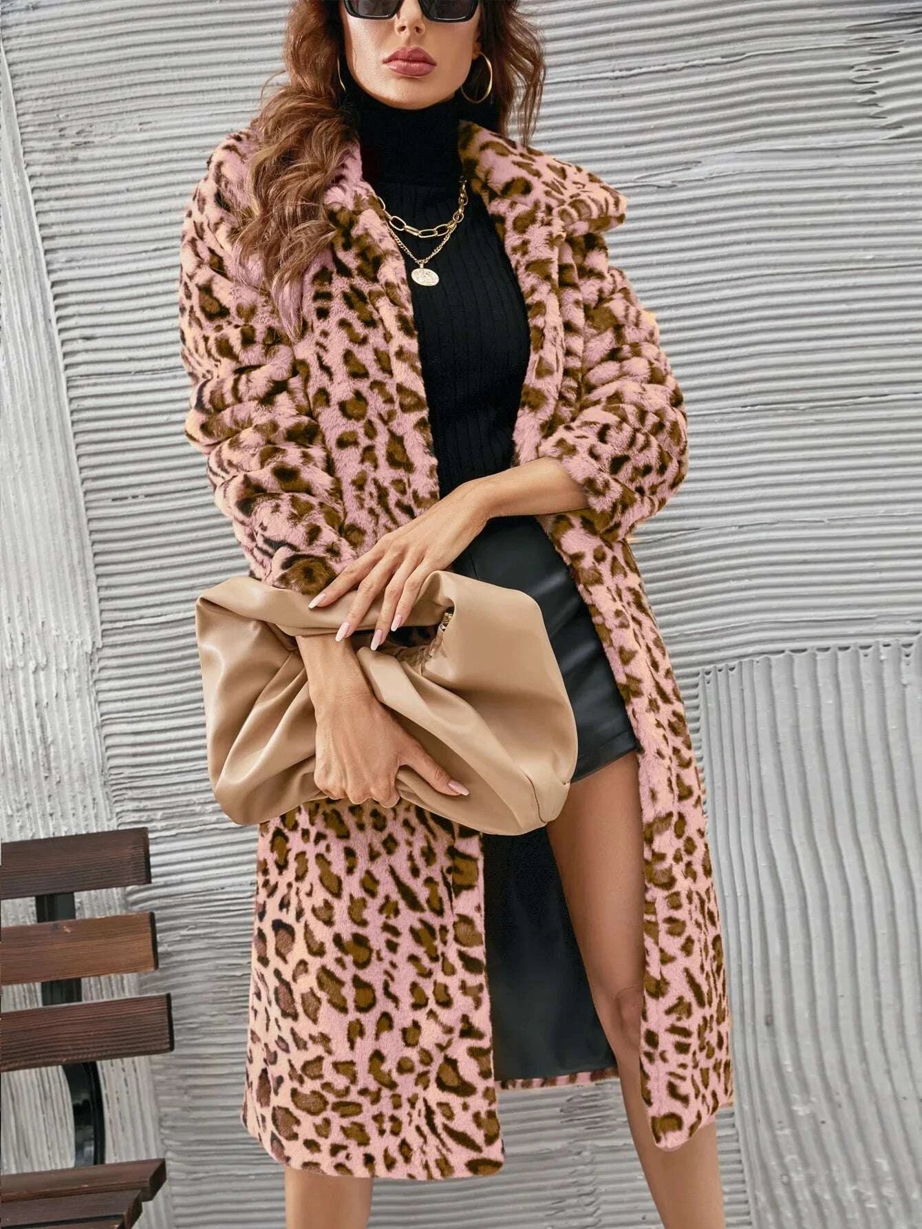 KIMLUD, Autumn Winter New Fashion European American Women's Leopard Casual Trendy Loose Faux Fur Coats Female Daily Luxury Clothes Tops, KIMLUD Womens Clothes