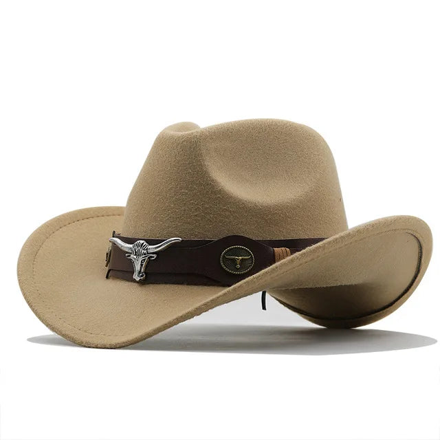 Roll Brim Felt Cowboy Hat With Cow Band For Western City Glamour And Everyday Wear — Black | KIMLUD