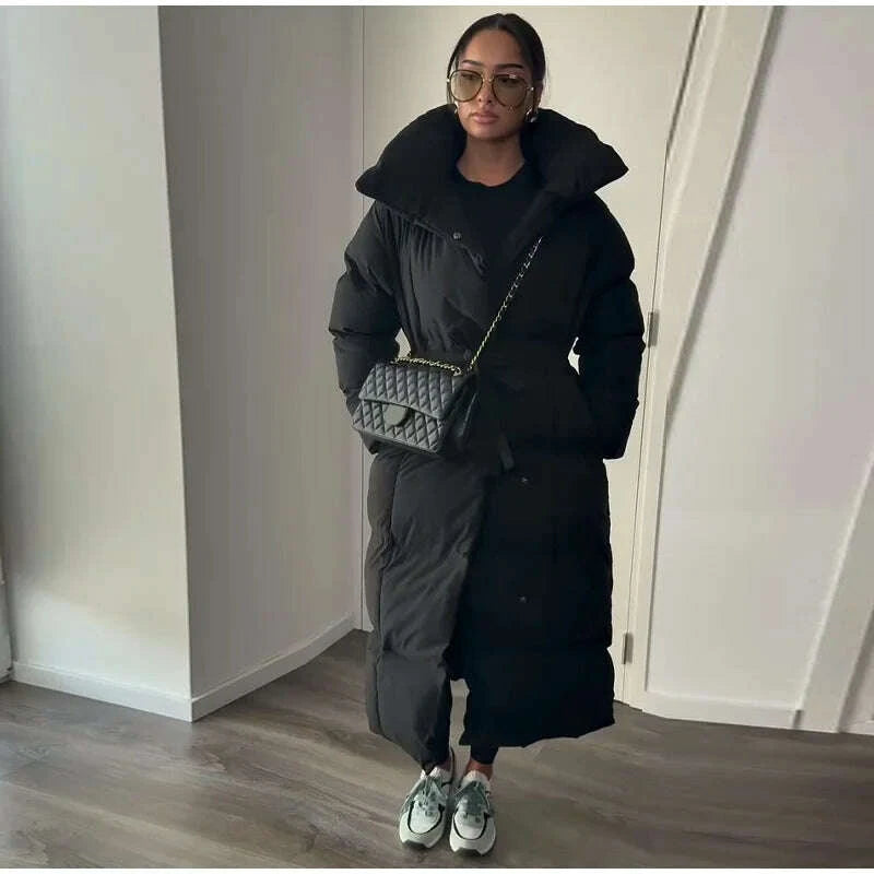 Hooded Lace up Long Jacket Woman Solid Color Zipper Long Sleeve Loose Coats Versatile Warm Minimalist Women's New Winter Jackets