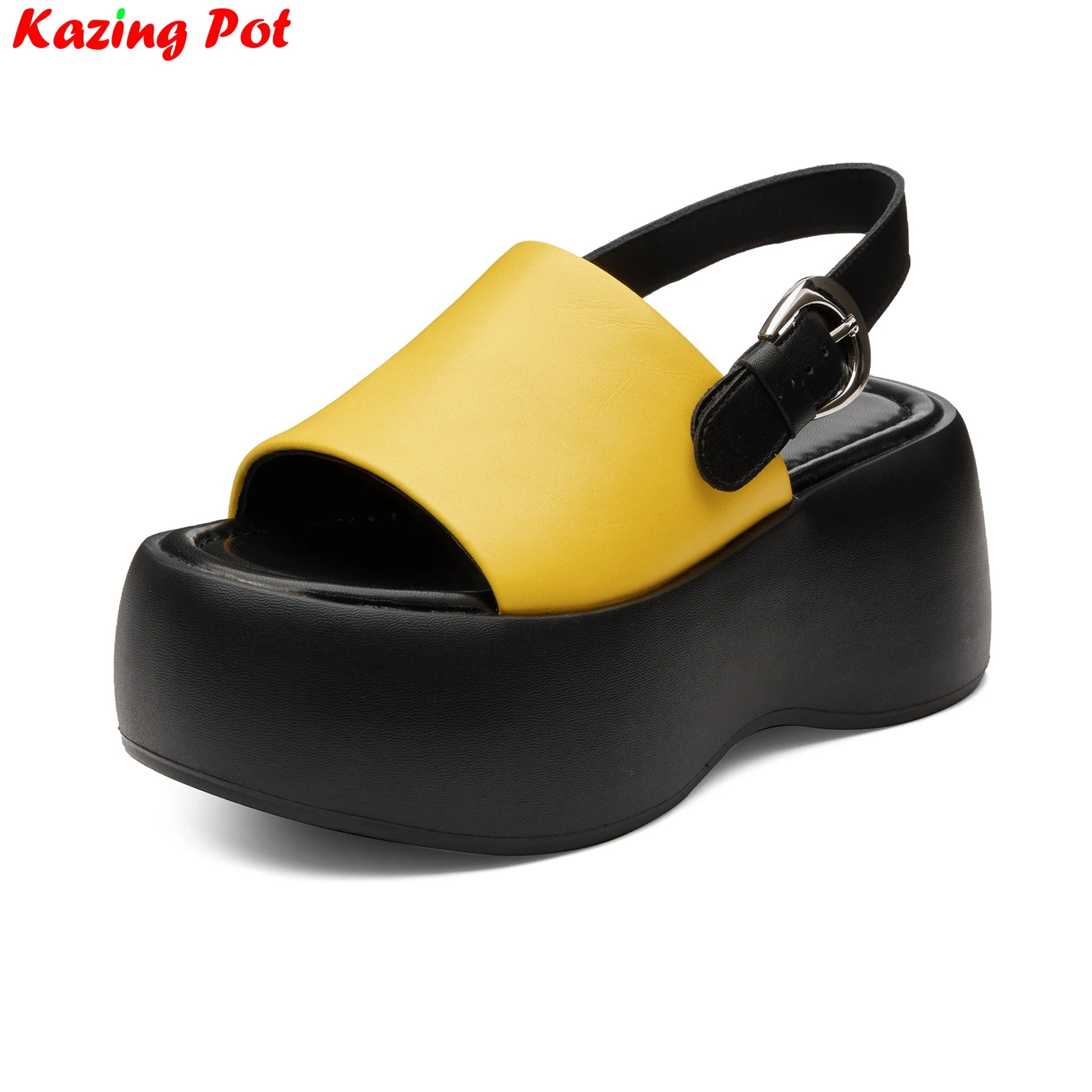 Genuine Leather Peep Toe Slingback Heels — Black | KIMLUD