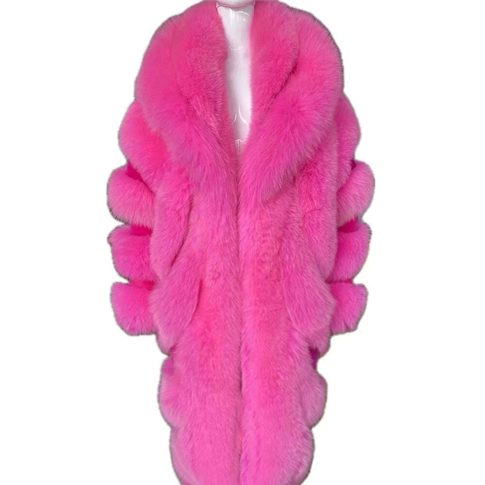 KIMLUD, YOLOAgain 2025 Winter Warm Luxury Real Fox Fur Coat Women Pink Fox Fur Jacket Long, KIMLUD Womens Clothes