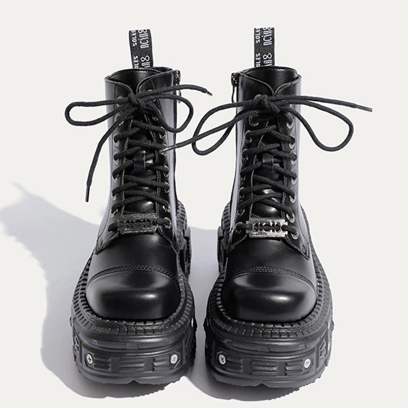 Women Punk Boots Platform Personalized Design Shoes Leather Cool Boots Retro Chunky High Quality Lace Up Casual Outdoor Shoes 42
