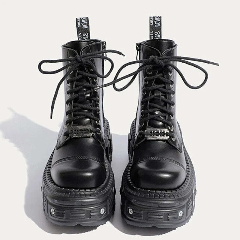 KIMLUD, Women Punk Boots Platform Personalized Design Shoes Leather Cool Boots Retro Chunky High Quality Lace Up Casual Outdoor Shoes 42, KIMLUD Womens Clothes
