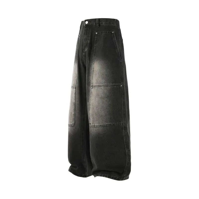 KIMLUD, Men's Jeans Spring And Autumn Fashion Straight Tube Loose Washed Casual American Retro Original Color Wide Rivet Logging Pants, KIMLUD Womens Clothes