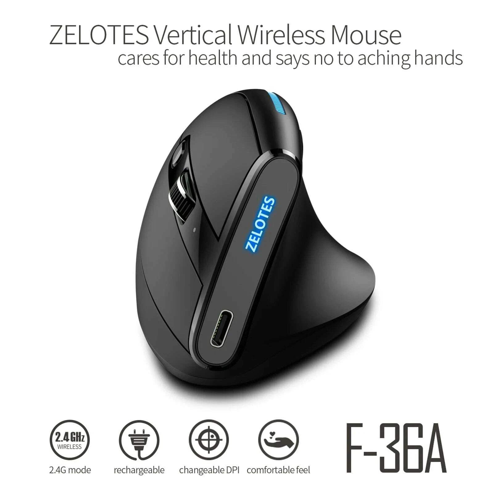 KIMLUD, ZELOTES F-36A 2.4G Wireless Mouse Charging Blu-ray 6-button Optical mouse 3 level DPI black mouse, KIMLUD Womens Clothes