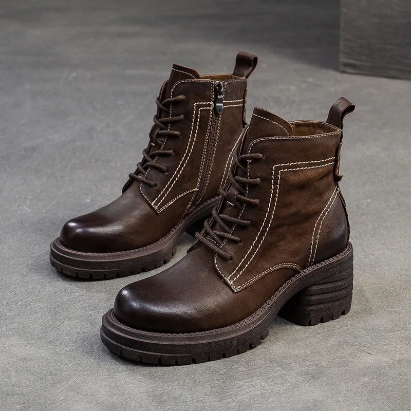 GKTINOO Spring Autumn Women Boots Genuine Leather Thick Heels Ankle Boots For Women Shoes Retro Handmade Cool Short Boots