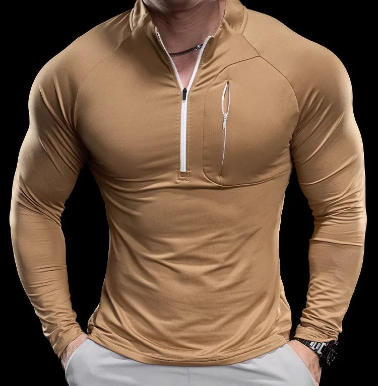Technical Knit Long-Sleeve T-Shirt Quick-Dry — Sand Beige | KIMLUD
