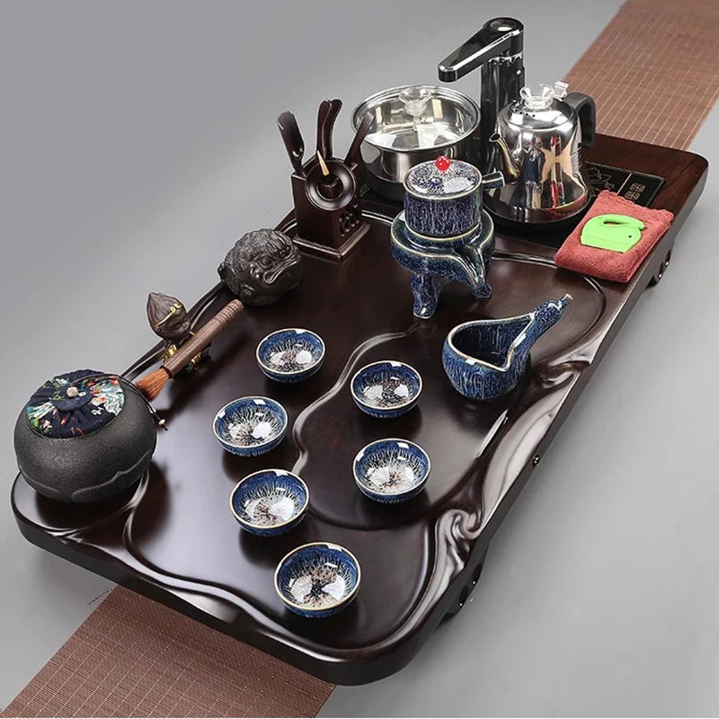 Porcelain Tea Set With Infuser And Hand Glazed Accents And Tray — White | KIMLUD