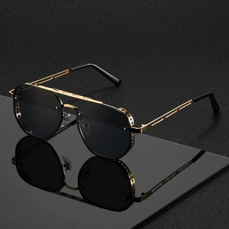 Men New Driving Sunglasses Vintage Steampunk Square Sunglasses Metal Frame with Spring Hinges Women Eyepiece UV400 Glasses