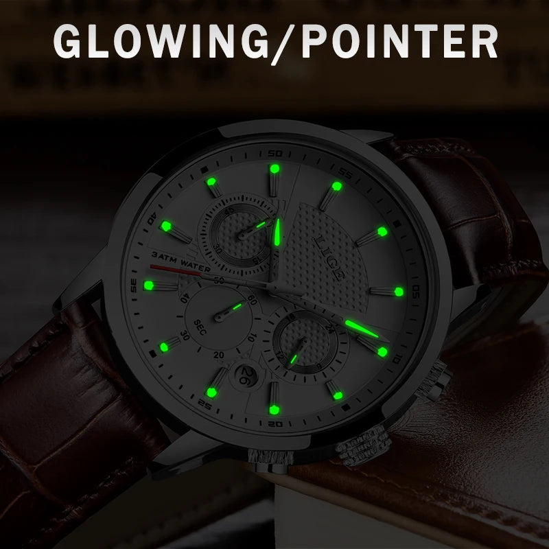 2024 LIGE Top Luxury Mens Watch Casual Business Quartz Watches Men Fashion Leather Wristwatch Waterproof Male Clock Reloj Hombre