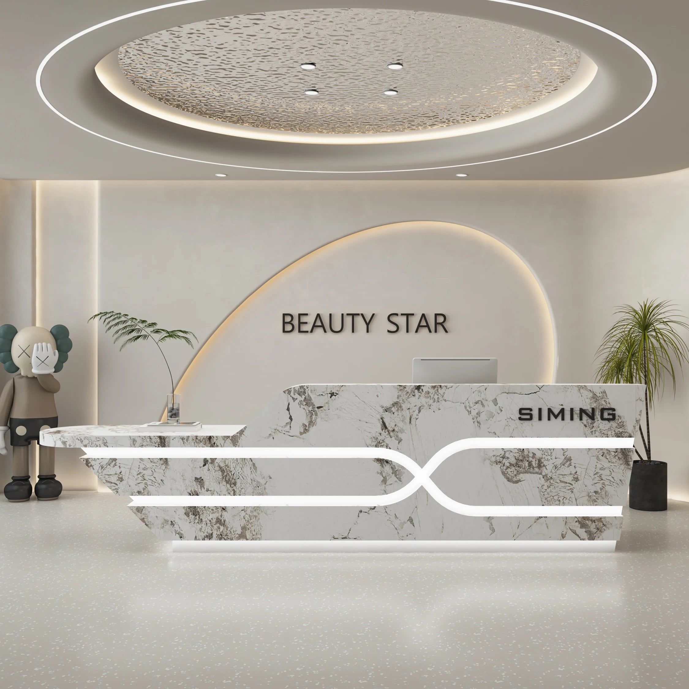 Sculpted Reception Desk LED Halo — Cool Gray | KIMLUD