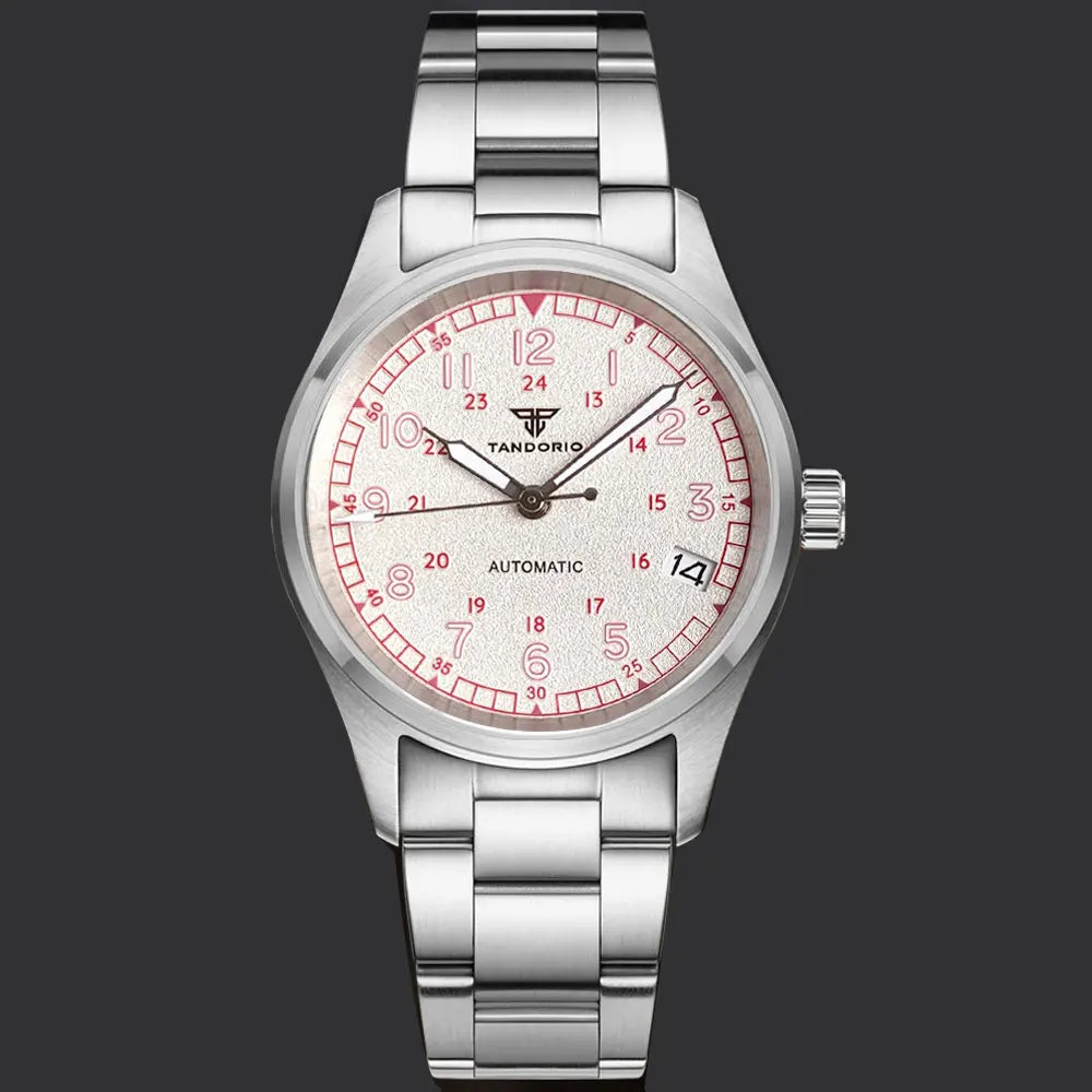 Tandorio 20ATM Waterproof Diver 36mm Field Watch Men NH35 Mechanical Movt Black White Dial Luminous Sapphire Glass 3.8 Auto Date