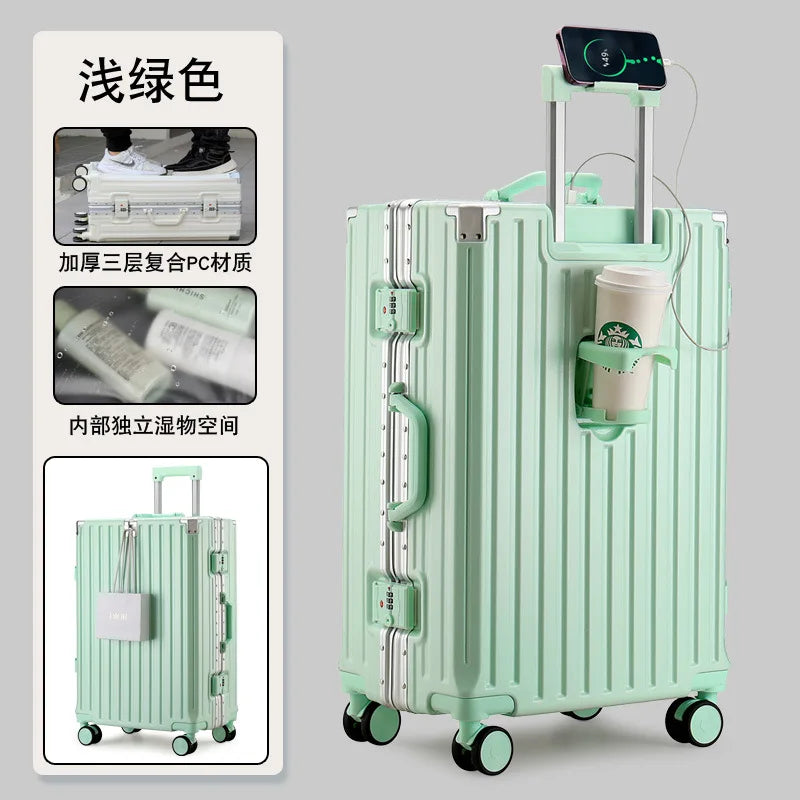 New Multifunction Suitcase with USB Charging Aluminum Frame +PC Suitcase Trip Cabin Male and Female Carrier 28/30-inch