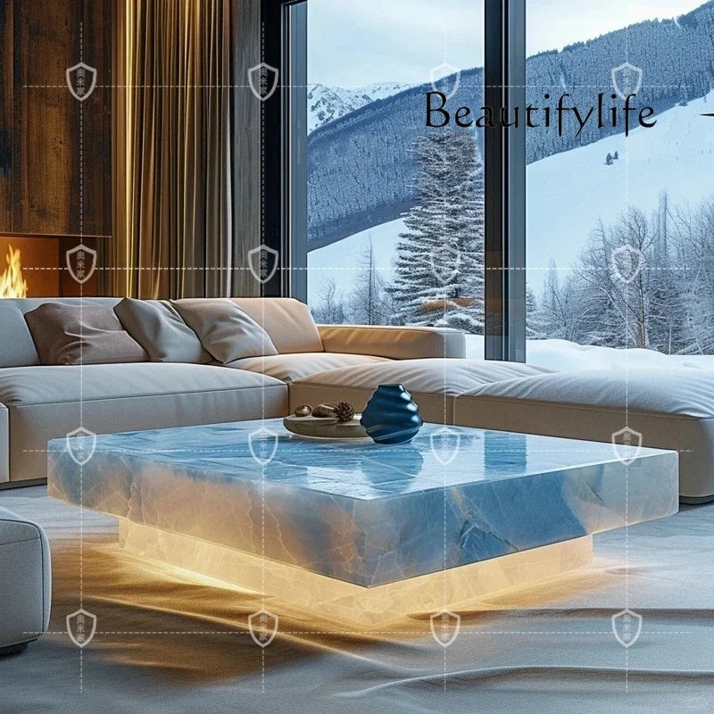 Marble Jade Sapphire Modern Stone Coffee Table Minimalist — Stone | KIMLUD