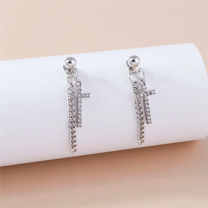 Silver-Tone Cross Earrings Zircon Crystal Dangle — Silver | KIMLUD