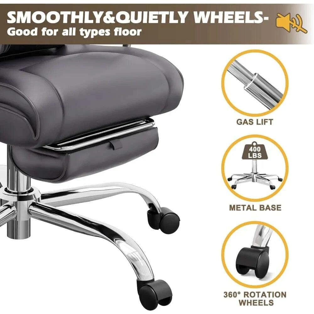KIMLUD, ergonomic large-size executive reclining office chair with footrest and adjustable high back leather seat, KIMLUD Womens Clothes