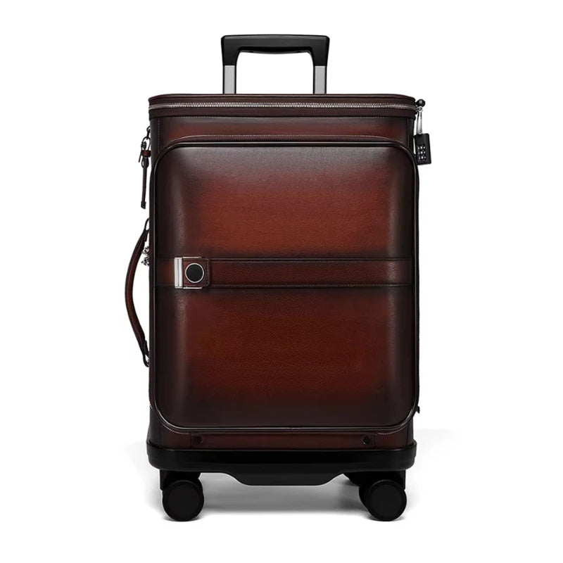 Cowhide Leather Suitcases Hard Shell — Black | KIMLUD