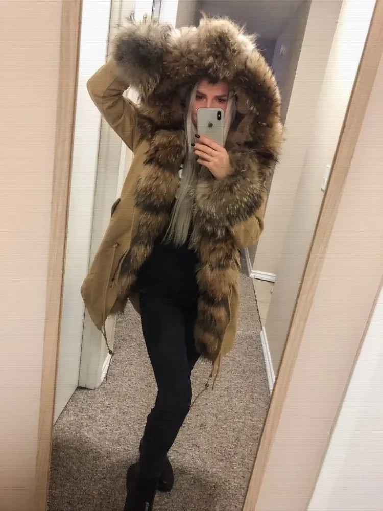 OFTBUY 2024 Fashion Winter Jacket Women Real Fur Coat Natural Real Fox Fur Collar Loose Long Parkas Big Fur Outerwear Detachable