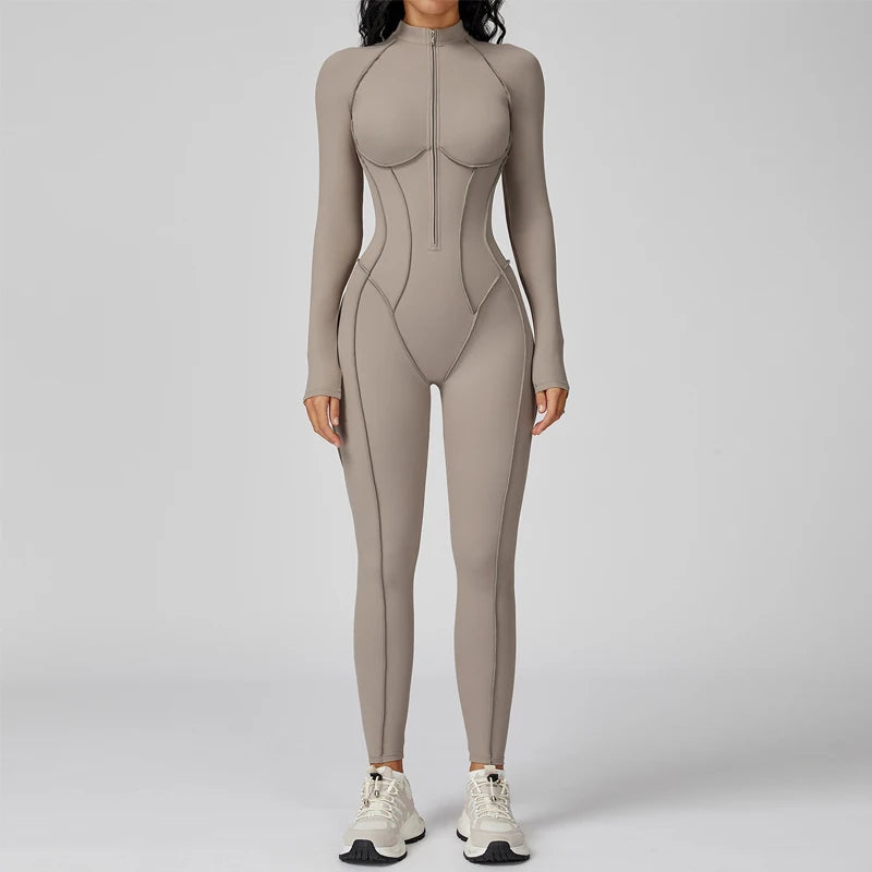 Women Running Romper – Built-In Bra Zip Front – Nylon One Piece | KIMLUD