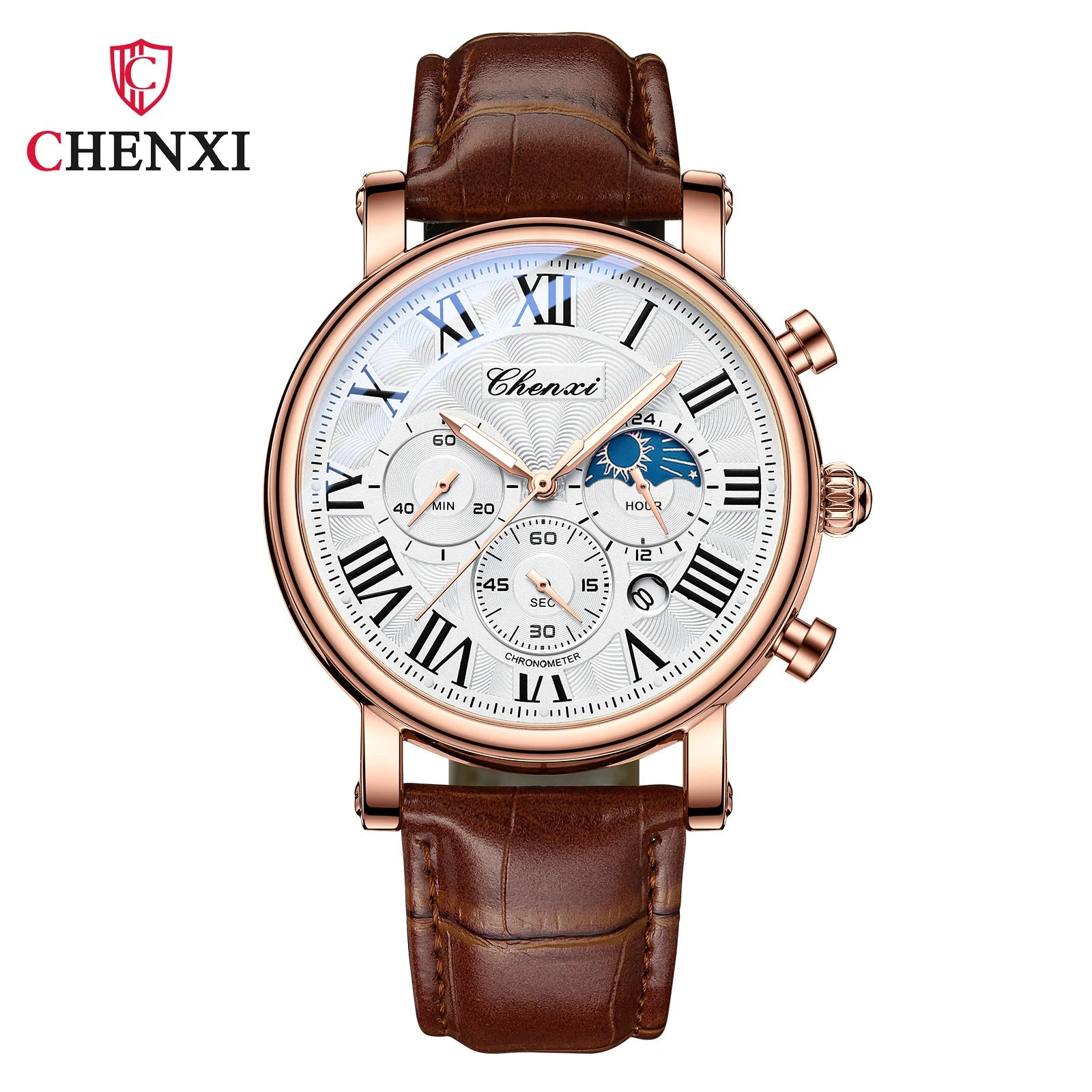 Leather Multi-Function MoonPhase Wristwatch — Black | KIMLUD