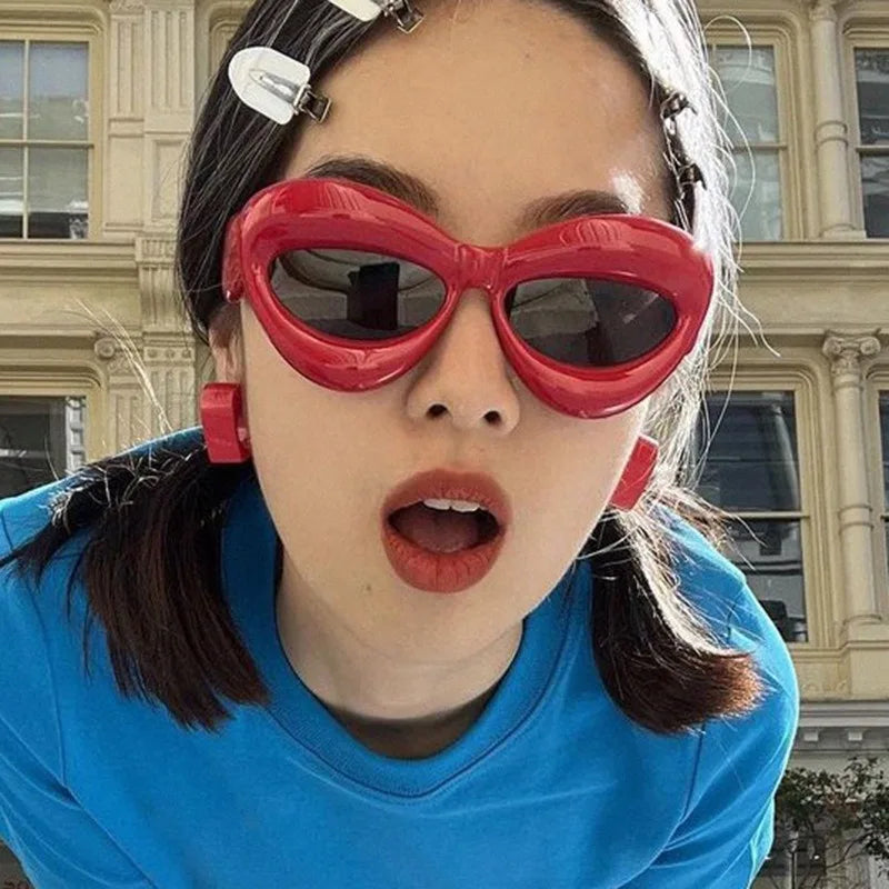 Acetate Cat Eye Sunglasses Y2K Lip Gradient — Yellow Blue Gradient | KIMLUD