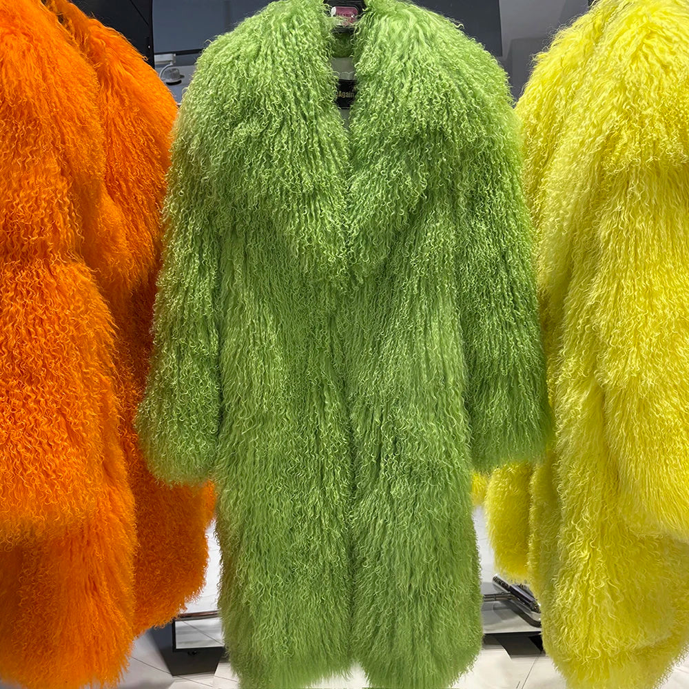 YOLOAgain 2025 Winter Warm Turn-Down Collar Real Mongolia Sheep Fur Jacket Long Women Plus Size 6XL Outerwear