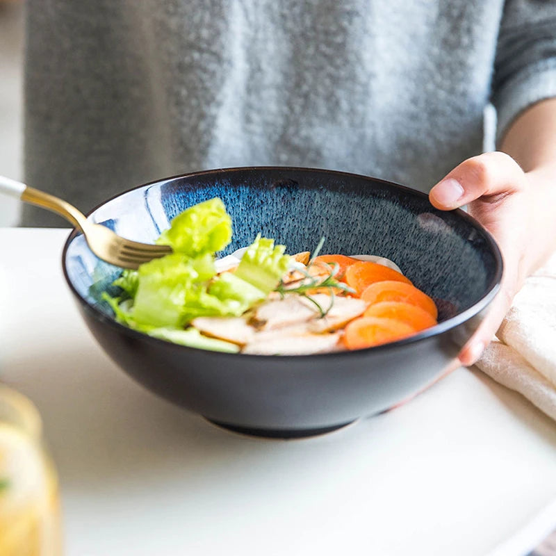 Porcelain Ramen Noodle Bowl Underglazed Retro — Cobalt Blue | KIMLUD