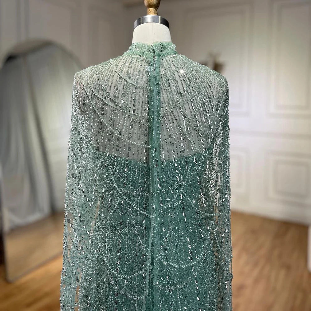 Beaded Gown With Mermaid Cape — Dubai Nude | KIMLUD