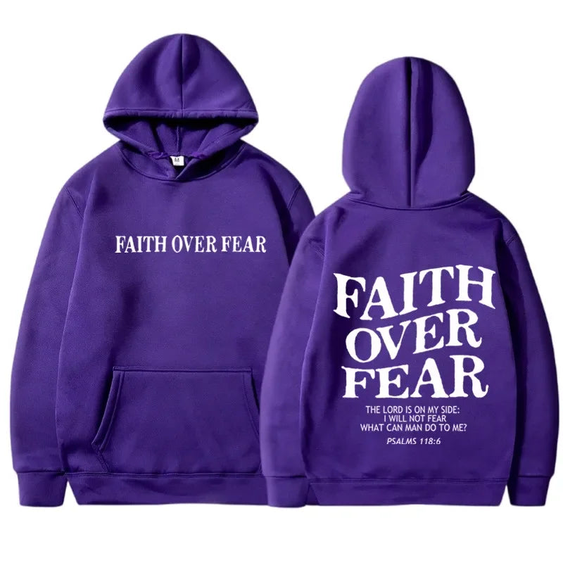 Hoodies – Faith Over Fear Print – Polyester Knit | KIMLUD