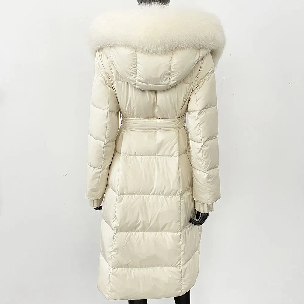 Down Coat – Fur Collar Hooded – Duck Down – White | KIMLUD