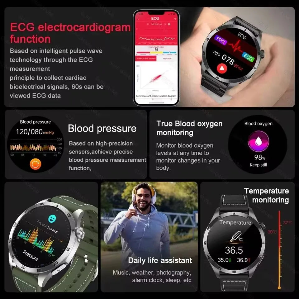 2025 New For Huawei ECG+PPG Laser Treatment Health Smart Watch Three highs Clock Blood pressure Heart rate Men HD Call Bracelet