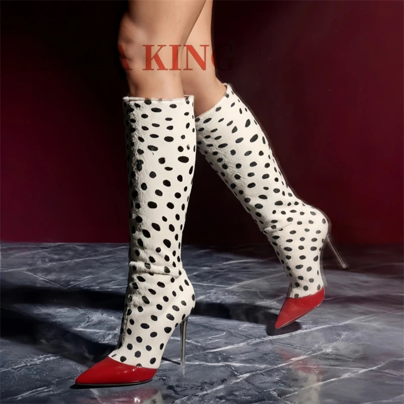 Knee-High Boots – Pointed Toe Heels – Faux Horsehair – Back Zipper | KIMLUD