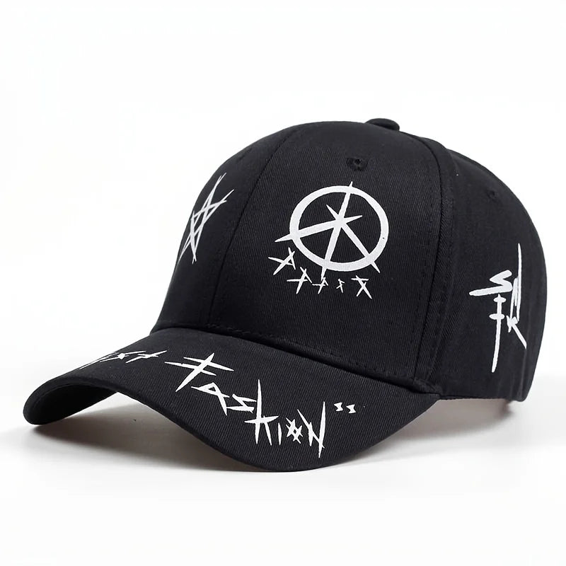 Snapback Baseball Cap Letter Pattern Printing — Black | KIMLUD