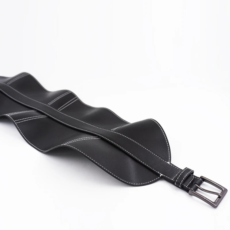 Belt – Top-Stitched Waist Belt – Split Leather – Black | KIMLUD