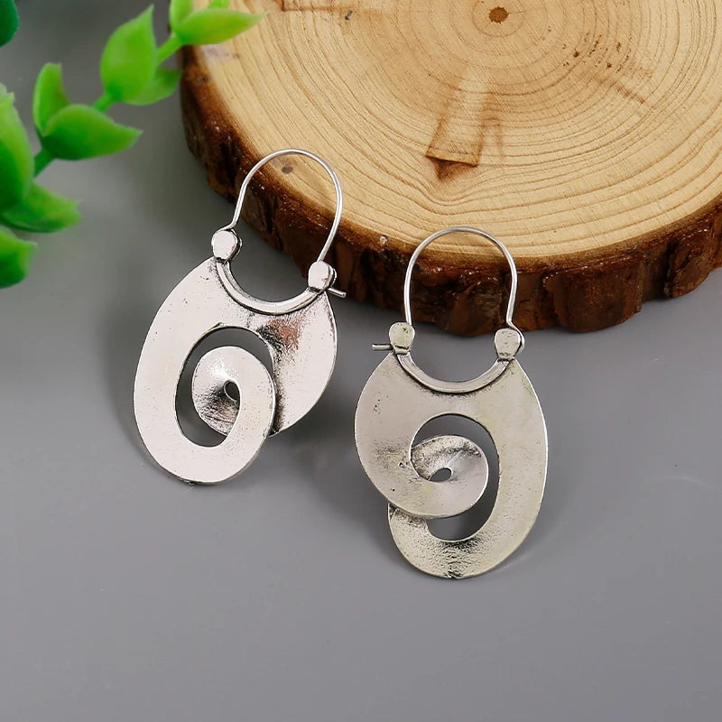 Hoop Earrings - Gypsy Curl Spiral - Zinc Alloy - Silver | KIMLUD