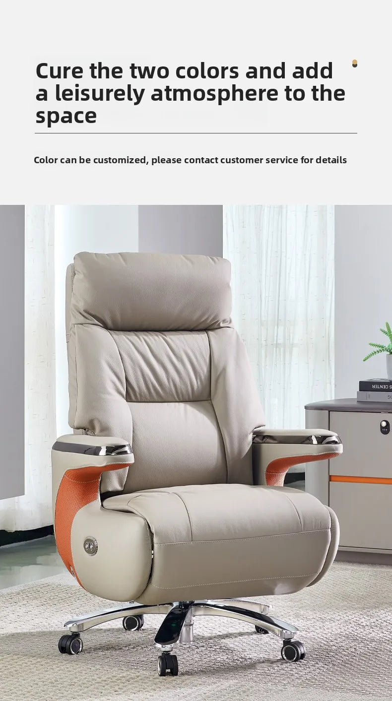 Genuine Leather Executive Office Chair Massage — Cream | KIMLUD