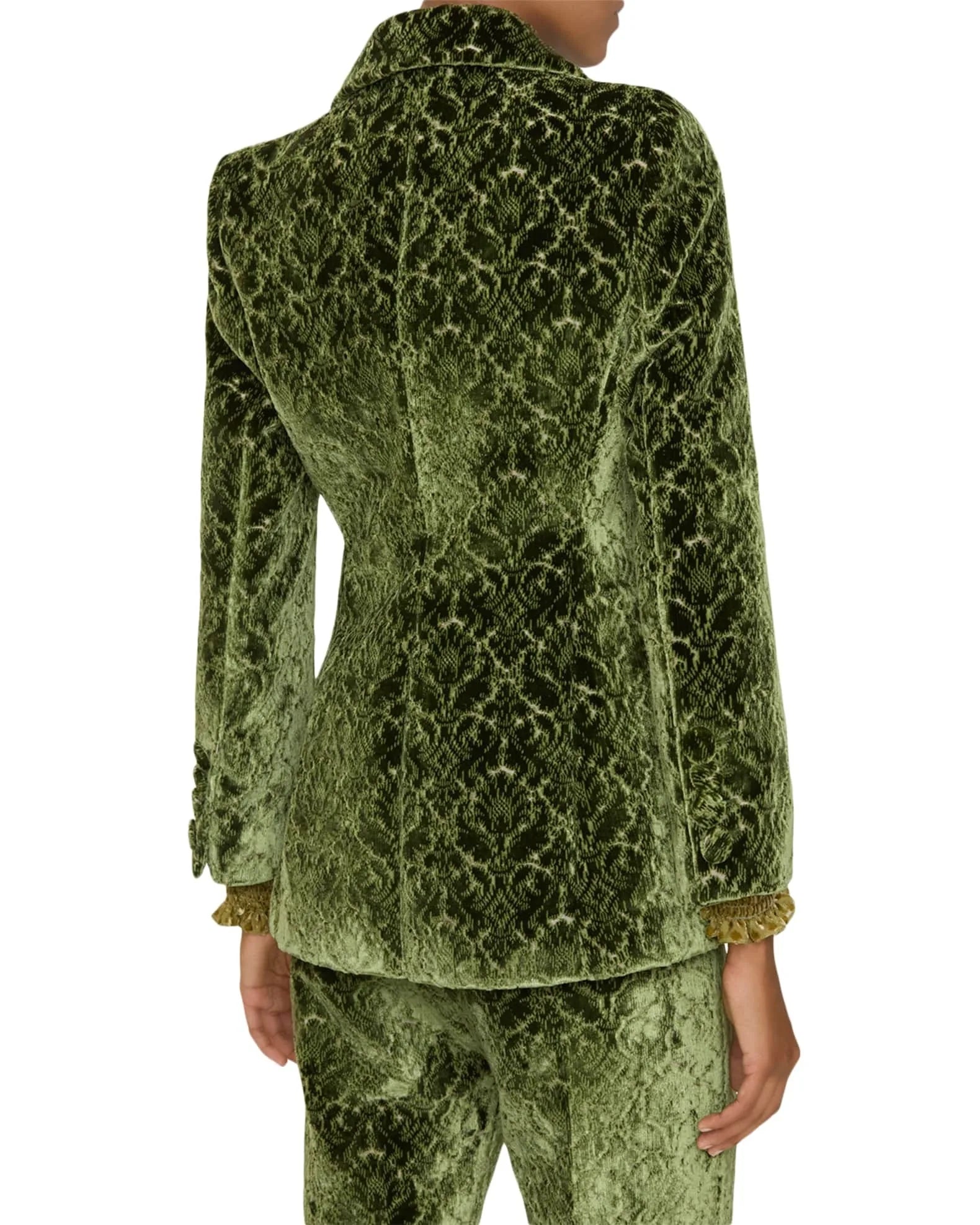 Velvet Two-Piece Pleated Blazer Set — Green | KIMLUD