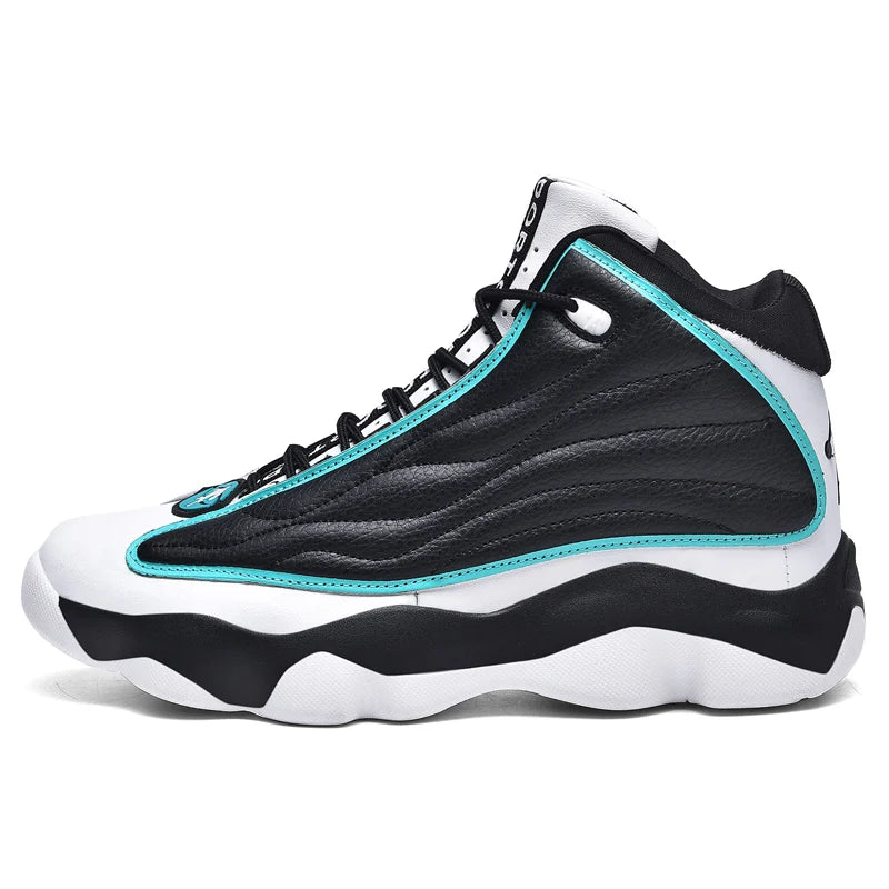Luxury Leather Basketball Shoes Anti Slip Outdoor Trainers — Black | KIMLUD