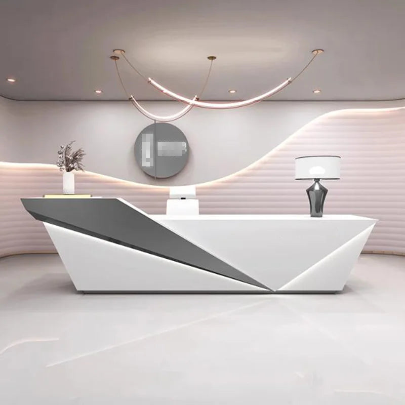 Sculpted Marble Reception Desk With Integrated Storage — Charcoal | KIMLUD