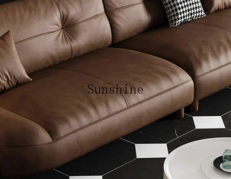Leather Oil Wax Retro Italian Sofa Compact Design For Small Apartments — Cognac Brown | KIMLUD